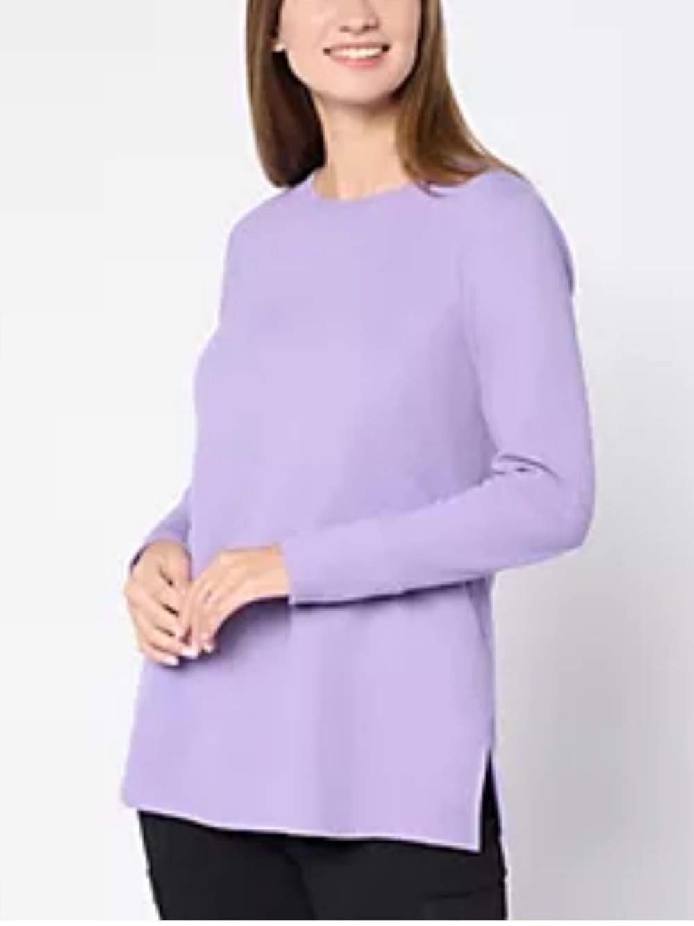 Denim & Co. Petite Waffle Knit Crew Neck Long Tunic Purple Size 2XP NWOT